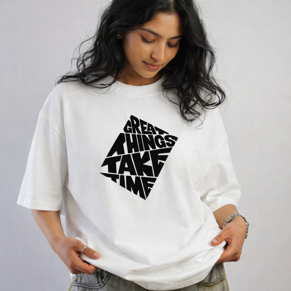 FO Great Things Take Time Oversized Tee - White